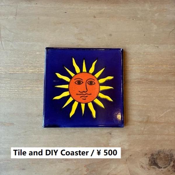 メキシコ　タラベラタイル　太陽柄　ネイビー　コースター　鍋敷き　DIY　柄タイル　室内壁　室外壁　デ...
