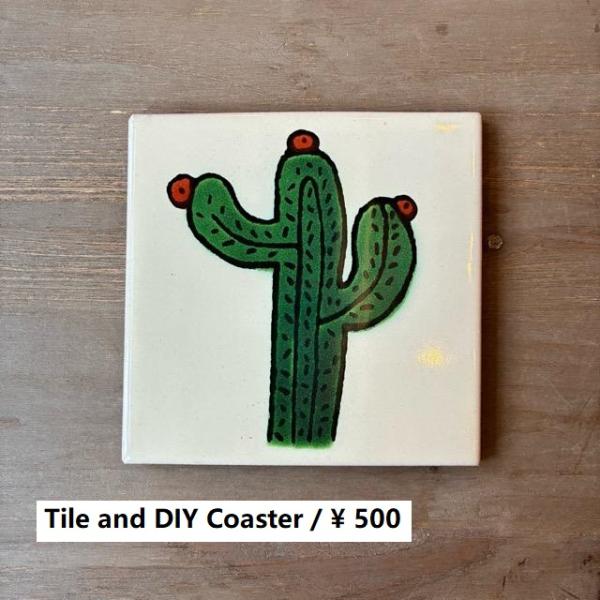メキシコ　タラベラタイル　サボテン柄　ホワイト　コースター　鍋敷き　DIY　柄タイル　室内壁　室外壁...