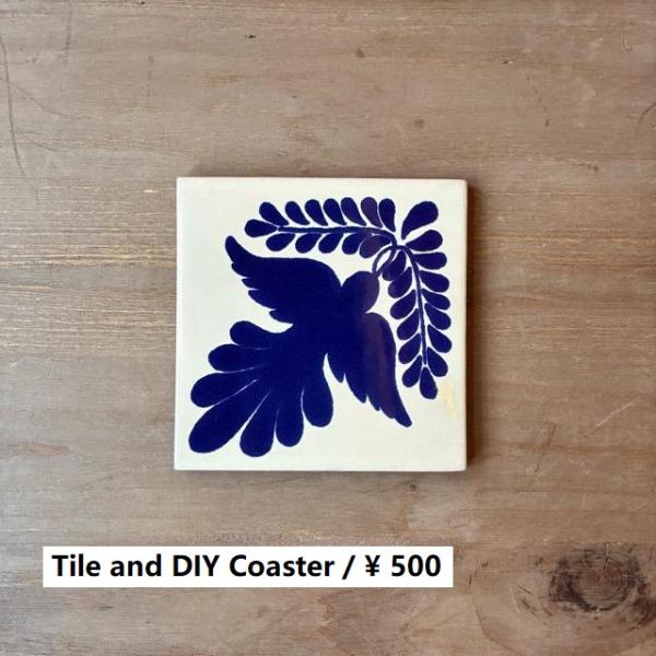 メキシコ　タラベラタイル　バード柄　鳥　ホワイト　ブルー　コースター　鍋敷き　DIY　柄タイル　室内...