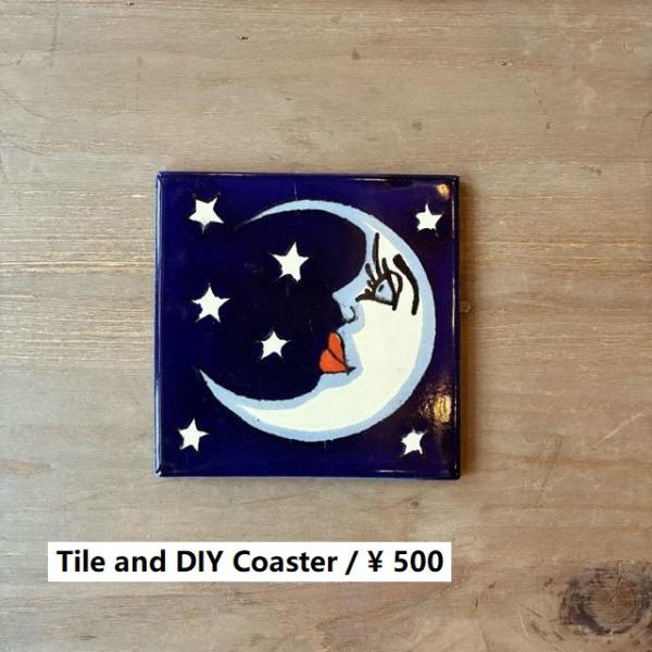 メキシコ　タラベラタイル　ムーン＆スター　ネイビー　コースター　鍋敷き　DIY　柄タイル　室内壁　室...