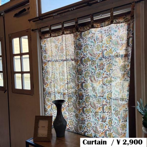 India Rapid print lurex curtain White 100×180cm　イン...