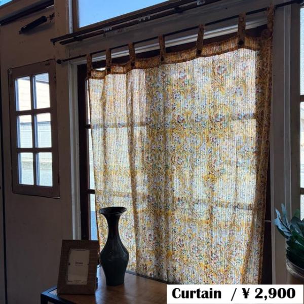 India Rapid print lurex curtain Yellow 100×180cm　イ...