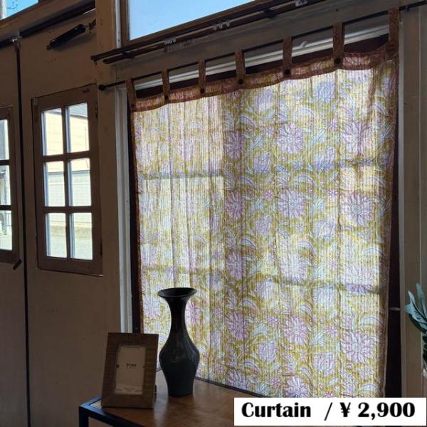 India Rapid print lurex curtain Green 100×180cm　イン...