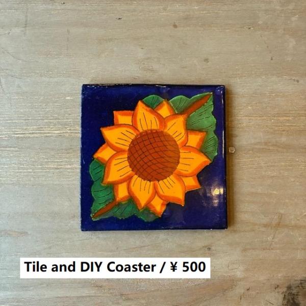 メキシコ　タラベラタイル　ひまわり柄　ネイビー　コースター　鍋敷き　DIY　柄タイル　室内壁　室外壁...