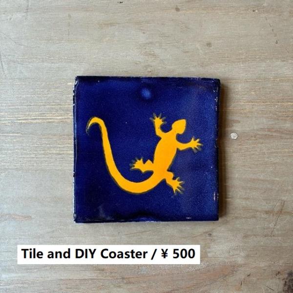 メキシコ　タラベラタイル　リザード　ネイビー　トカゲ　コースター　鍋敷き　DIY　柄タイル　室内壁　...