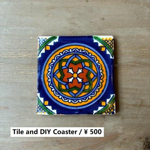 メキシコ　タラベラタイル　月影　ネイビー　オレンジ　コースター　鍋敷き　DIY　柄タイル　室内壁　室...