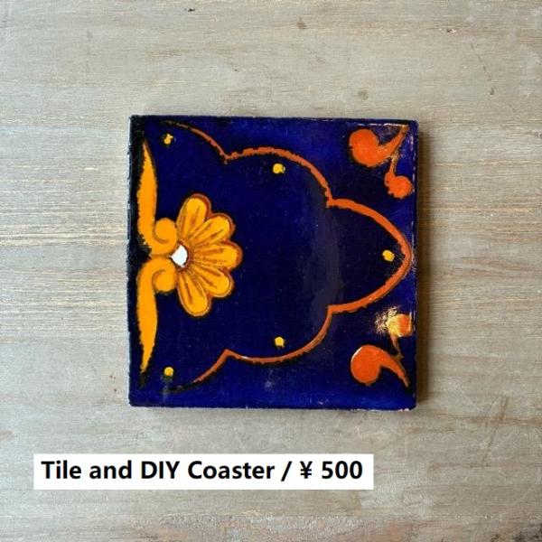 メキシコ　タラベラタイル　香風　ネイビー　オレンジ　コースター　鍋敷き　DIY　柄タイル　室内壁　室...