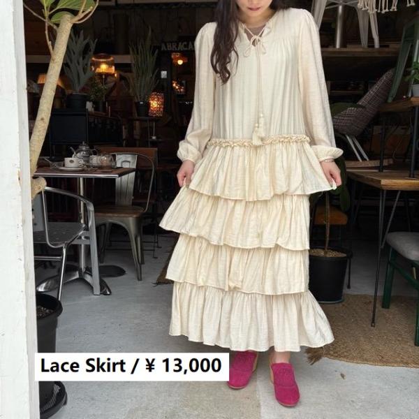 Topanga Lady's　ボーホーフリルワンピース　アイボリー　ナチュラル　レース　スカート　ロ...