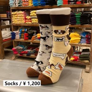 TOPANGA SOCKS Lady's　アシンメトリーソックス　わんちゃんのお気に入り　ベージュ　グレー　靴下　メンズソックス　レディースソックス　クルーソックス｜abracadabra