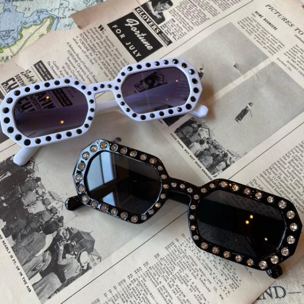 TOPANGA Accessory ラインストーンオーバルスクエアサングラス　全2色　ホワイト　ブラ...
