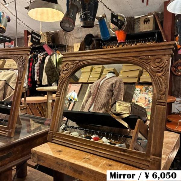 India Mango wood carving frame mirror　インド　マンゴーウッドカ...