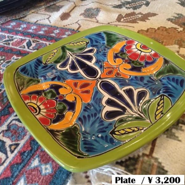 Mexico　Guanajuato Ware　Square plate　Green　Flat pla...