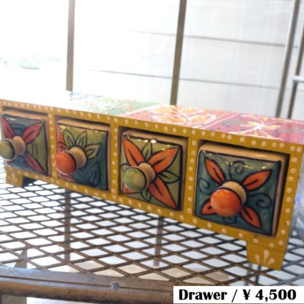 INDIA　BLUE POTTERY　4DRAWERS CHEST　Blue Tiles DRAWE...