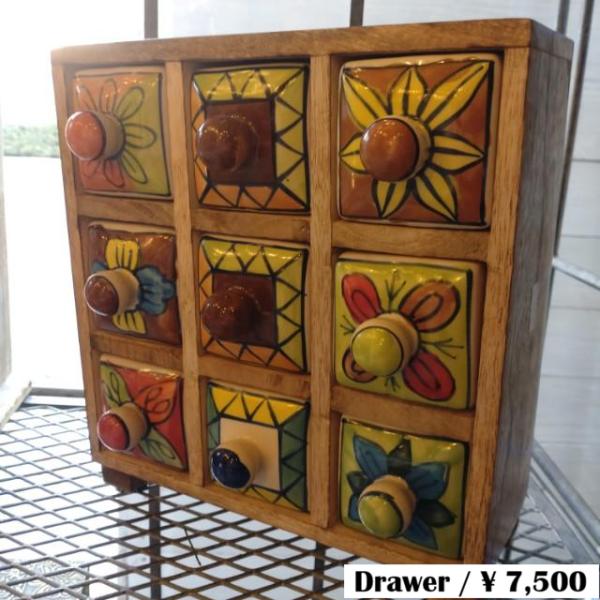 INDIA　BLUE POTTERY　9DRAWERS CHEST　Multi Color DRAW...