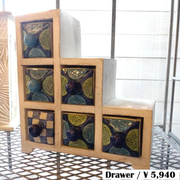 INDIA　BLUE POTTERY　4DRAWERS CHEST　Blue Tiles DRAWE...