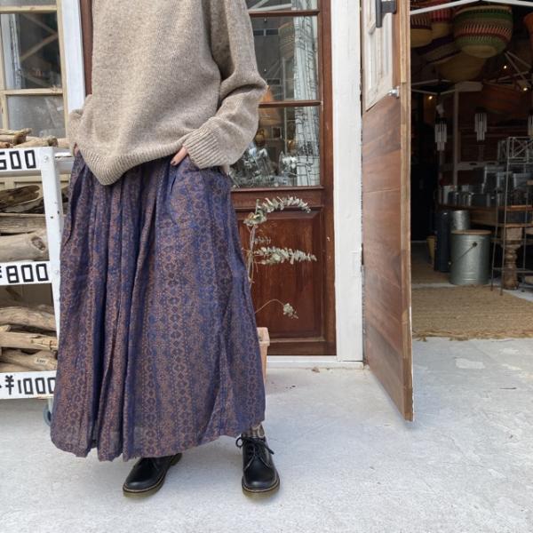 ichi Antiquite's8(イチアンティークス)　ジャガードインディゴリネンスカート　インデ...