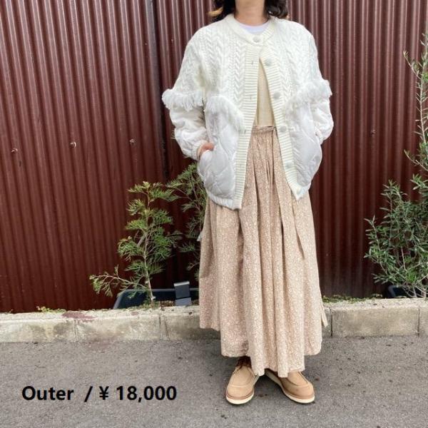 TOPANGA Lady's　キルティング×ニットフリンジジャケット　ホワイト