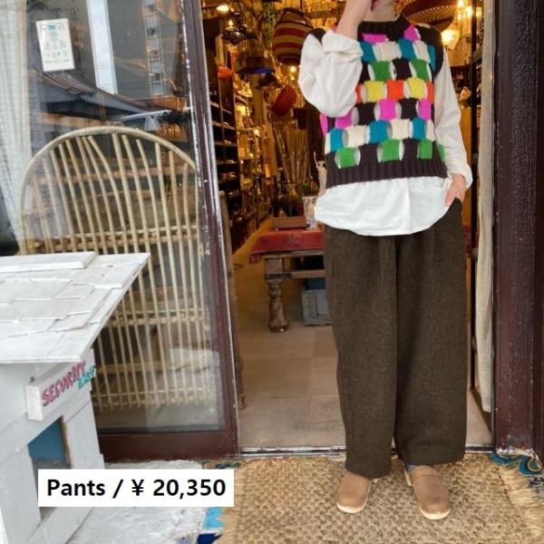 TISSU　オリジナルウールへリンボンパンツ　ブラウンへリンボン【送料無料】