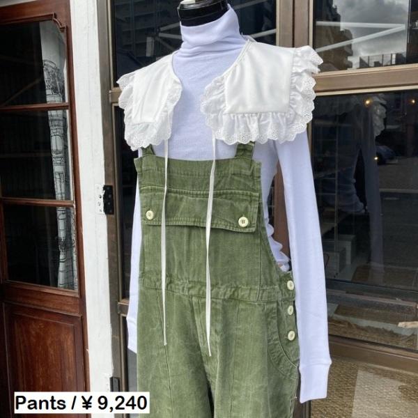 フランス　ピグメントダイヘリンボーンツイルオーバーオール　グリーン