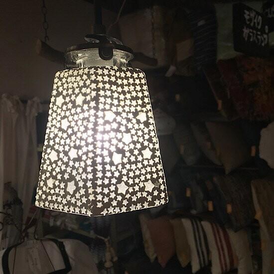 六角モザイクガラスランプ　ホワイトスター