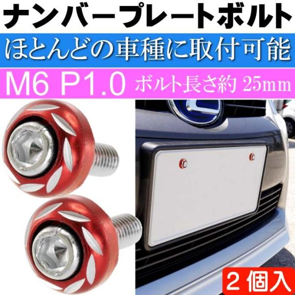 ナンバープレートボルト ネジ カラーワッシャー 赤2個 ビス M6 P1.0 フロント部の雰囲気が変...