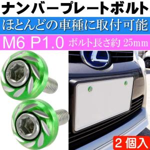 ナンバープレートボルト ネジ カラーワッシャー 緑2個 ビス M6 P1.0 フロント部の雰囲気が変わる as1759｜absolute