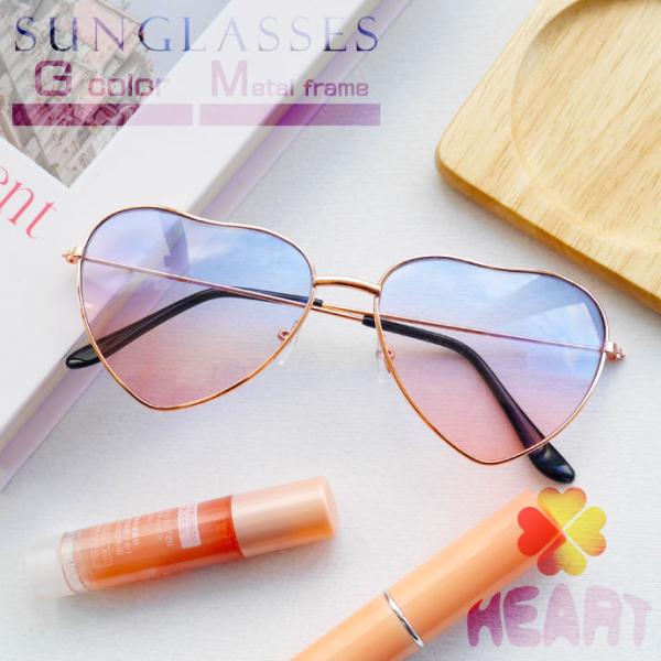 パーティサングラス ハート ブルーレッドグラデーション おしゃれ かわいい ピンクゴールドカラーフレ...