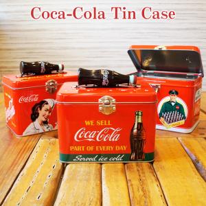コカコーラ ブリキケース Coca-Cola Tin Case Handle 小物入れ おもちゃ 箱 コーラ ハンドル付き ボックス アメ雑【全3種】｜abspec