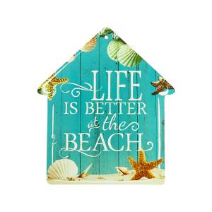 ビーチ ハウス サイン プレート (G) Beach Sign House Shaped 家 海 デザイン 夏 サマー マリン 海外 インテリア【メール便OK】｜abspec