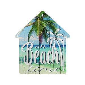 ビーチ ハウス サイン プレート (H) Beach Sign House Shaped 家 海 デザイン 夏 サマー マリン 海外 インテリア【メール便OK】｜abspec