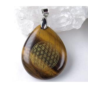 タイガーアイ フラワーオブライフ 穴あきペンダント 神聖幾何学図形 モデル Fol143