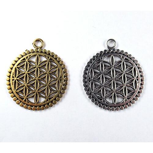 フラワーオブライフゴールドカラー&amp;シルバーカラーチャーム 伝説のオリハルコンと目される金属・黄銅 (...