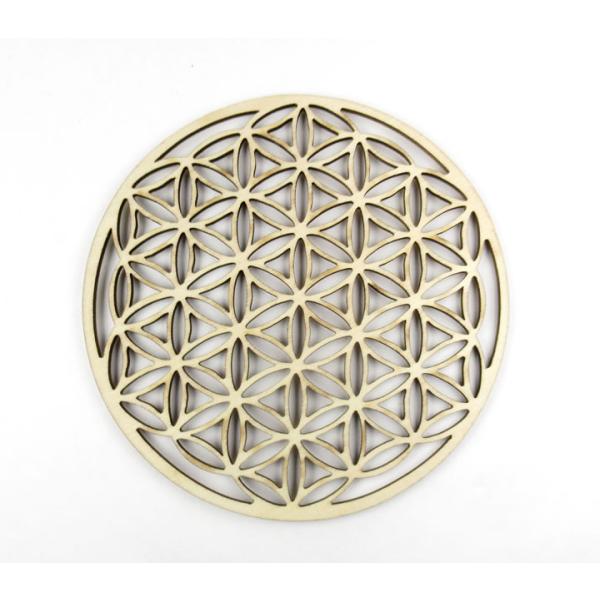 フラワーオブライフ コースター 丸型 直径10cm 神聖幾何学図形 木製 バスウッド 台座にも イン...