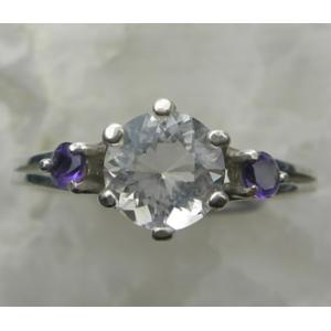 ペタライト 6mm &amp; アメジスト 2mm ラウンド スリーストーンリング ヘブンアンドアース社 p...