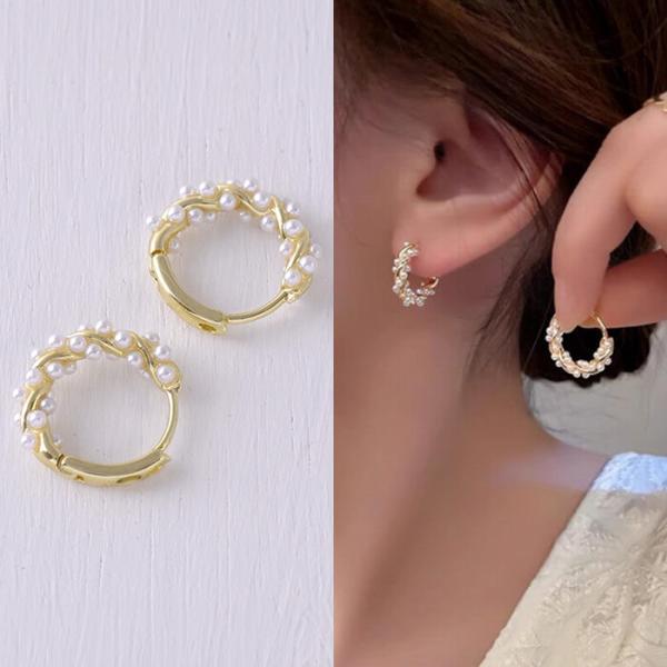 ピアス パール ゴールド フープピアス シンプルデザイン パール粒 小さめ