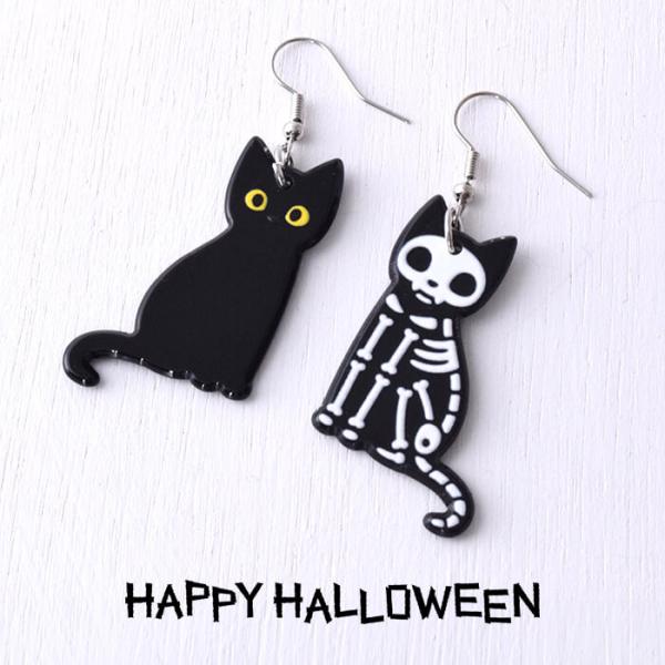 ピアス クロネコ ガイコツ ハロウィン ハロウィンパーティー ぶら下がり 個性的