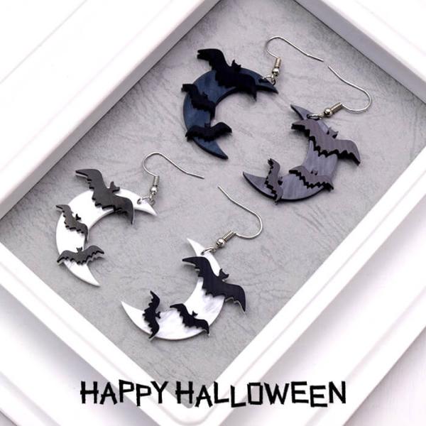 ピアス 三日月 コウモリ ハロウィン ハロウィンパーティー ぶら下がり 個性的
