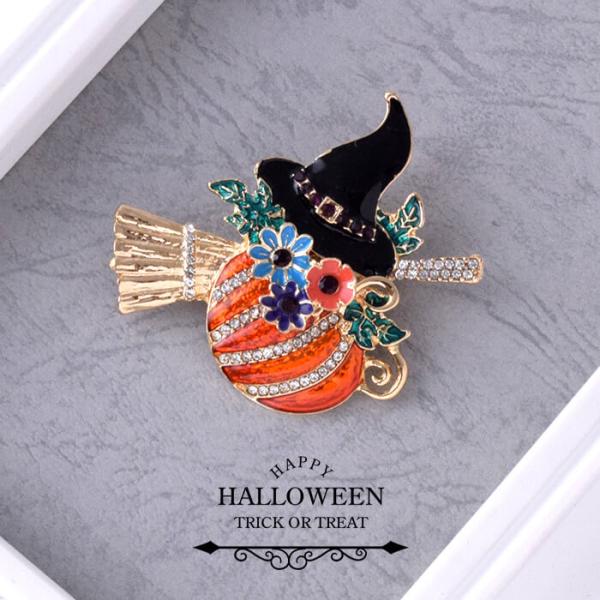 ブローチ ハロウィン パンプキン かぼちゃ 花 フラワー 帽子 ほうき ハロウィンパーティー