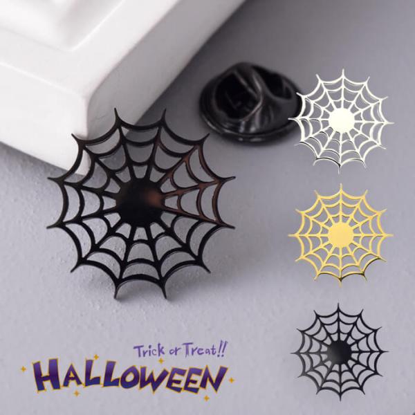 ブローチ 蜘蛛の巣 ハロウィン シルバー ゴールド ブラック ジャケット 襟 アクセサリー
