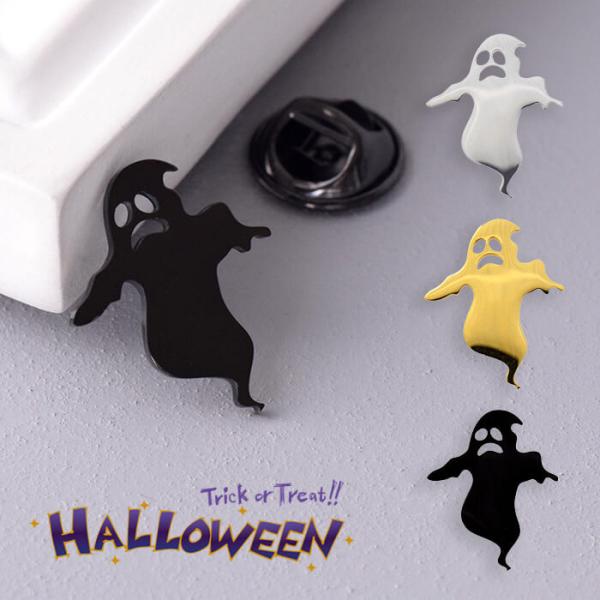 ブローチ オバケ ハロウィン シルバー ゴールド ブラック ジャケット 襟 アクセサリー