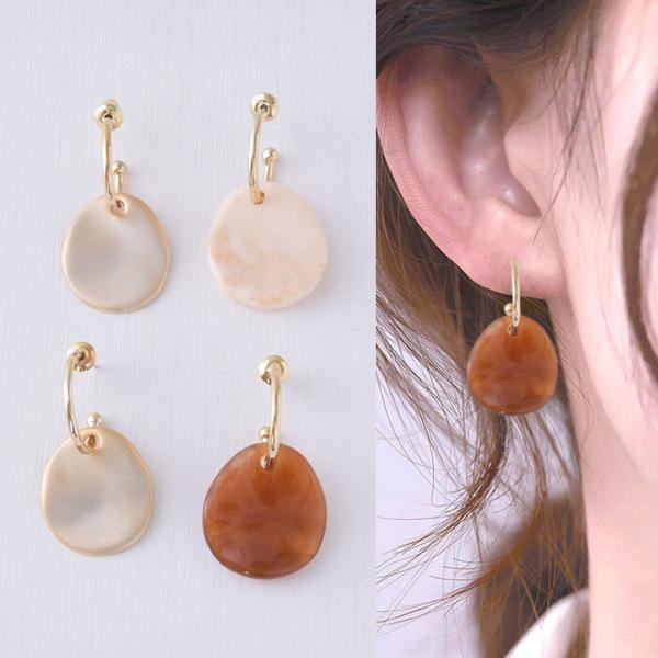 ラウンドプレート フープピアス 天然素材風 アクリルパーツ 韓国風