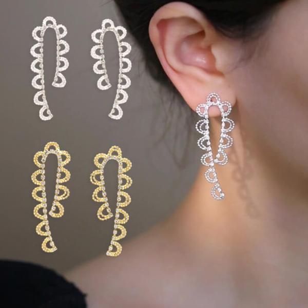 ピアス ラインストーン メタルレース シルバー ゴールド 韓国風