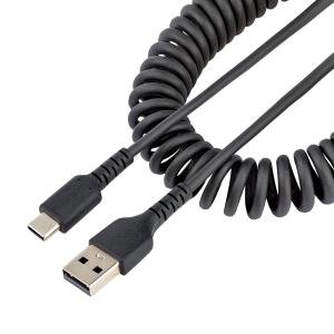 高耐久USB-A-USB-Cケーブル 1m コイル(伸縮)型 アラミド繊維補強 オス-オス USB2.0 A-USB Type C ケーブル タイプC 充電 カールコードスターテック Startech｜acceljapan