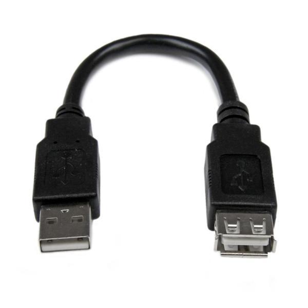 15cm USB2.0延長アダプタケーブル USB A(オス)-USB A(メス) ブラック スター...