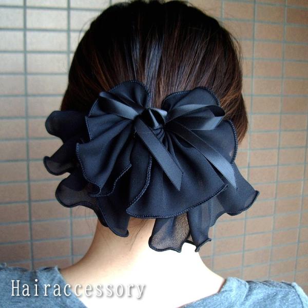 ネット バレッタ まとめ髪 シニヨン バレッタ ヘアアクセサリー お団子 大きめ リボン ネット付き...