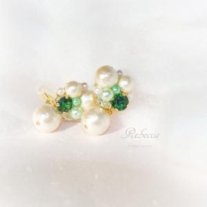 イヤリング 日本製 ゴールド ジルコニア グリーン コットンパール 国産 日本製
