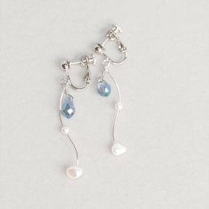 イヤリング 痛くない 涼し気ガラス シルバー色 淡水パール