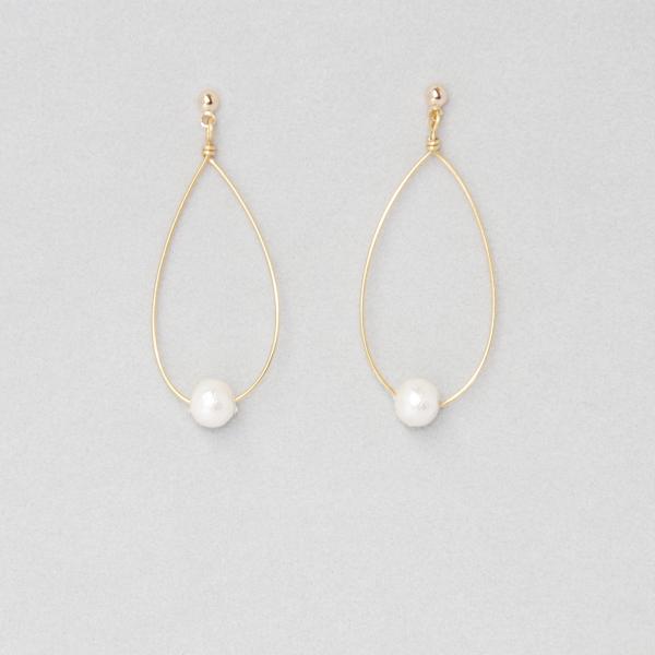 イヤリング レディース コットンパール 日本製 フープ  40代 50代