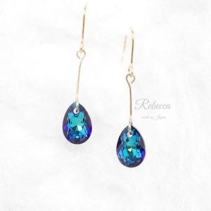 ピアス イヤリング スワロフスキー リボン キューブ ブルー グリーン