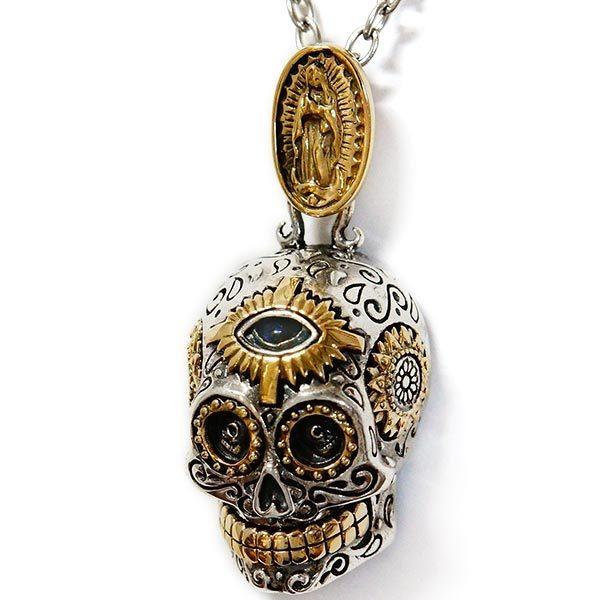 スカル マリア様 クロス 目玉 花 フラワー メキシカン メンズ ペンダント ネックレス